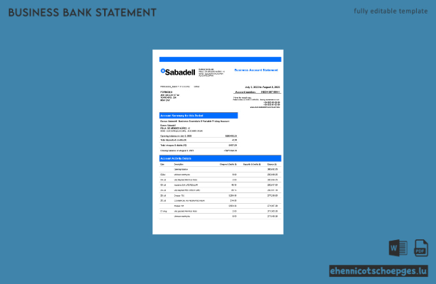 BANCO Sabadell Unternehmenserklärung – Beispielansicht (Word und PDF)